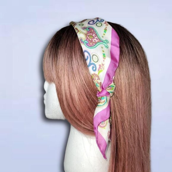 Codello Pink Paisley 100% Silk Scarf | Vibrant Boho Floral 21"x21" - Picture 11 of 12